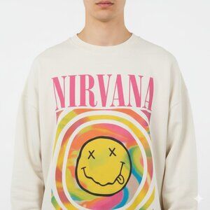 Divided Large White NIRVANA Smiley Face Crewneck Sweatshirt